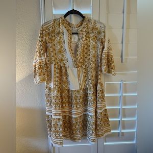 Luxe Beige Print Drop Waist Mini Dress Beige / S